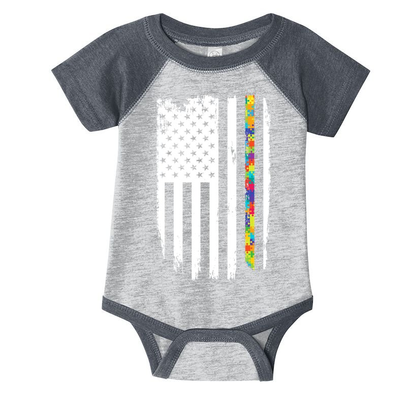 Distress Thin Puzzle Line Autism Awareness Tribute Flag Infant Baby Jersey Bodysuit