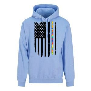 Distress Thin Puzzle Line Autism Awareness Tribute Flag Unisex Surf Hoodie