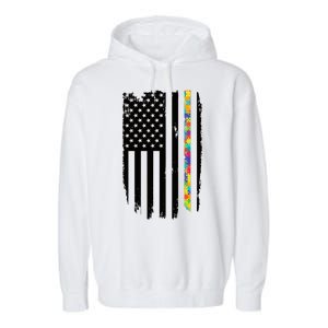 Distress Thin Puzzle Line Autism Awareness Tribute Flag Garment-Dyed Fleece Hoodie