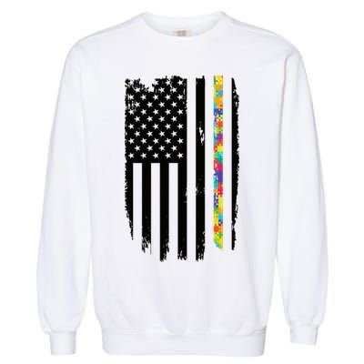 Distress Thin Puzzle Line Autism Awareness Tribute Flag Garment-Dyed Sweatshirt