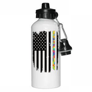 Distress Thin Puzzle Line Autism Awareness Tribute Flag Aluminum Water Bottle