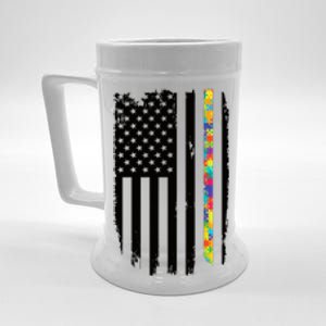 Distress Thin Puzzle Line Autism Awareness Tribute Flag Beer Stein