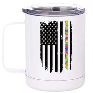 Distress Thin Puzzle Line Autism Awareness Tribute Flag 12 oz Stainless Steel Tumbler Cup