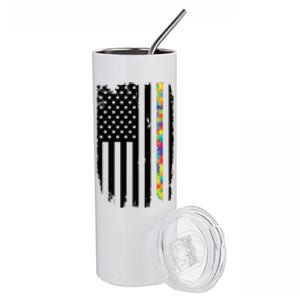 Distress Thin Puzzle Line Autism Awareness Tribute Flag Stainless Steel Tumbler