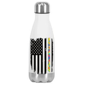 Distress Thin Puzzle Line Autism Awareness Tribute Flag Stainless Steel Insulated Water Bottle