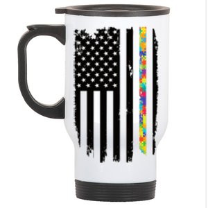 Distress Thin Puzzle Line Autism Awareness Tribute Flag Stainless Steel Travel Mug