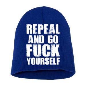 Distressed - Repeal And Go F Yourself Bold Text Short Acrylic Beanie