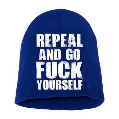 Distressed - Repeal And Go F Yourself Bold Text Short Acrylic Beanie