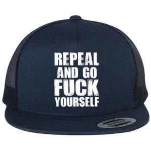 Distressed - Repeal And Go F Yourself Bold Text Flat Bill Trucker Hat