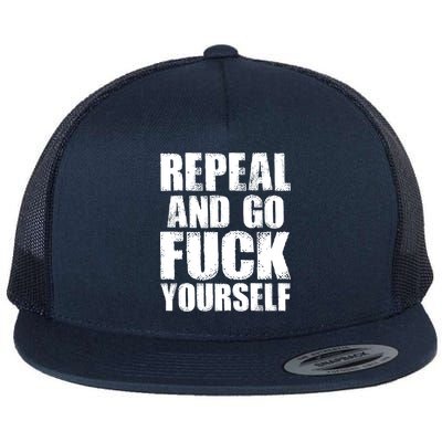 Distressed - Repeal And Go F Yourself Bold Text Flat Bill Trucker Hat