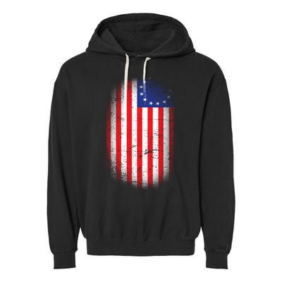 Distressed 13 Colonies Betsy Ross First American Flag Garment-Dyed Fleece Hoodie