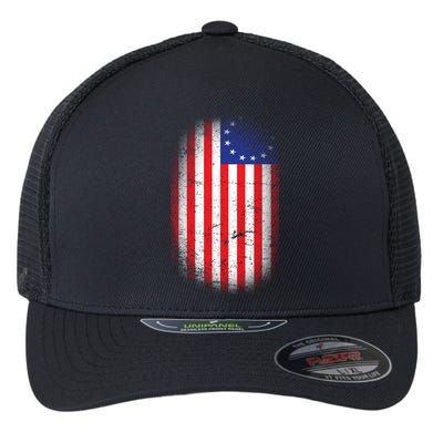 Distressed 13 Colonies Betsy Ross First American Flag Flexfit Unipanel Trucker Cap