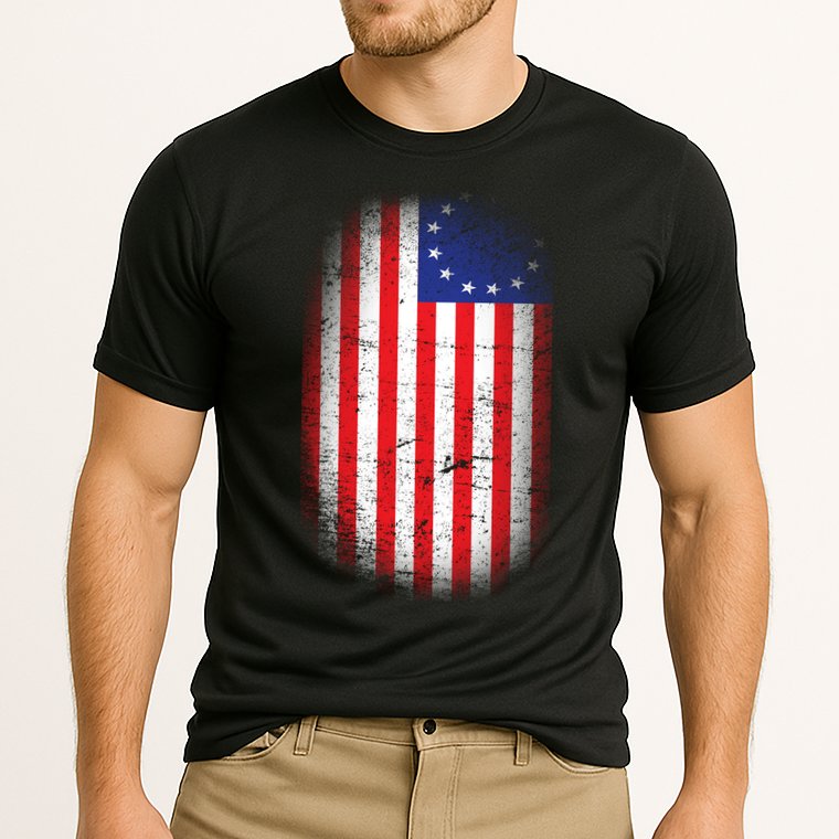 Distressed 13 Colonies Betsy Ross First American Flag Performance Shirt