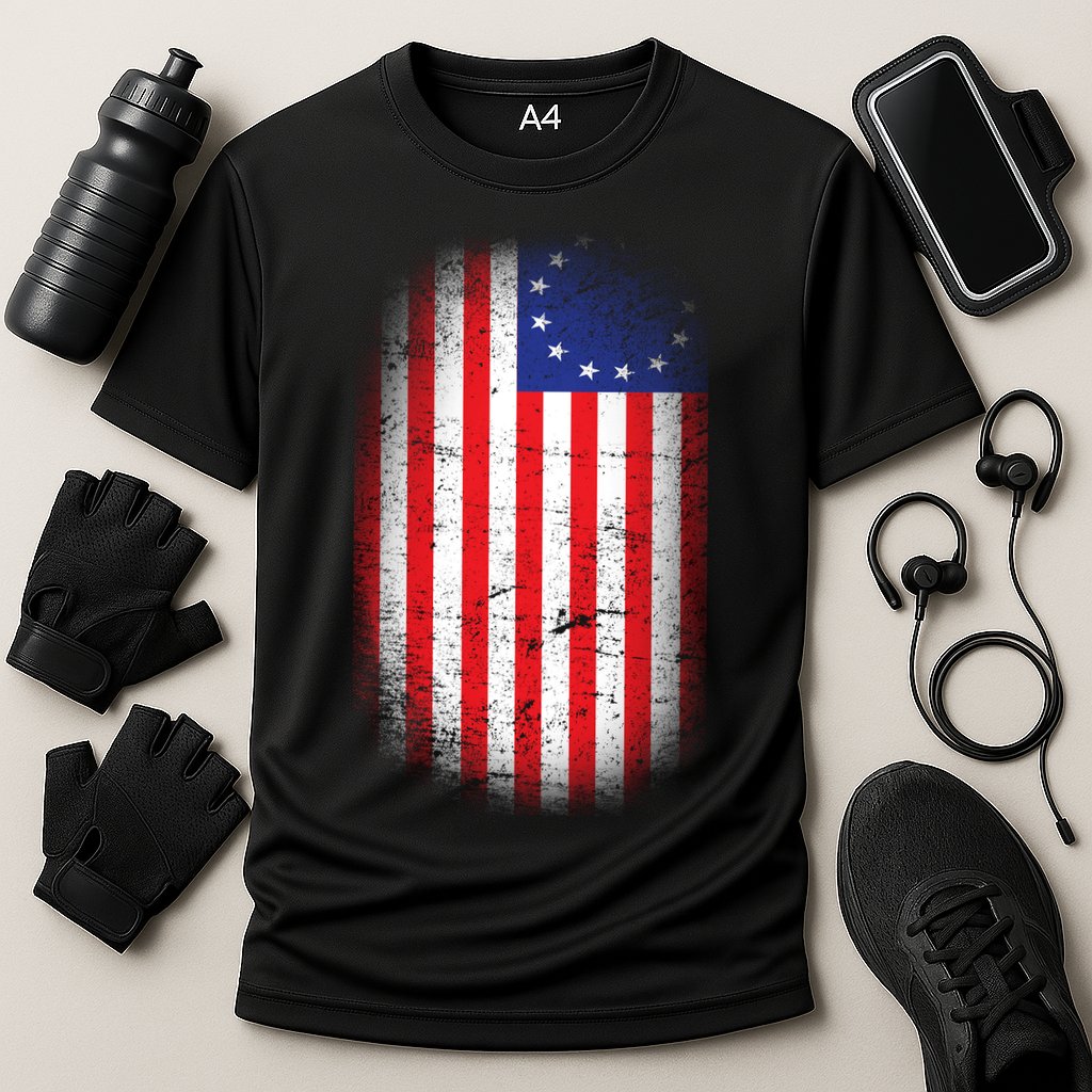 Distressed 13 Colonies Betsy Ross First American Flag Performance Shirt
