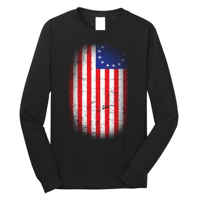 Distressed 13 Colonies Betsy Ross First American Flag Long Sleeve Shirt