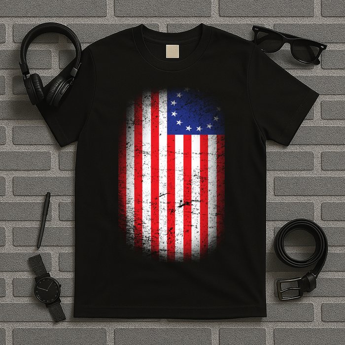Distressed 13 Colonies Betsy Ross First American Flag T-Shirt