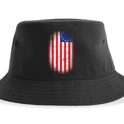 Distressed 13 Colonies Betsy Ross First American Flag Sustainable Bucket Hat