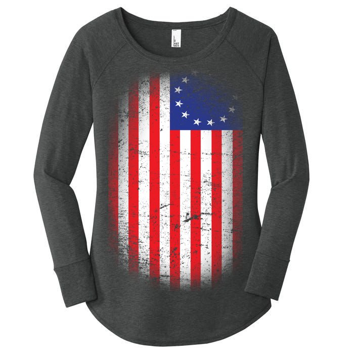 Distressed 13 Colonies Betsy Ross First American Flag Women's Perfect Tri Tunic Long Sleeve Shirt