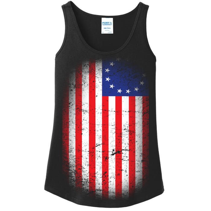 Distressed 13 Colonies Betsy Ross First American Flag Ladies Essential Tank