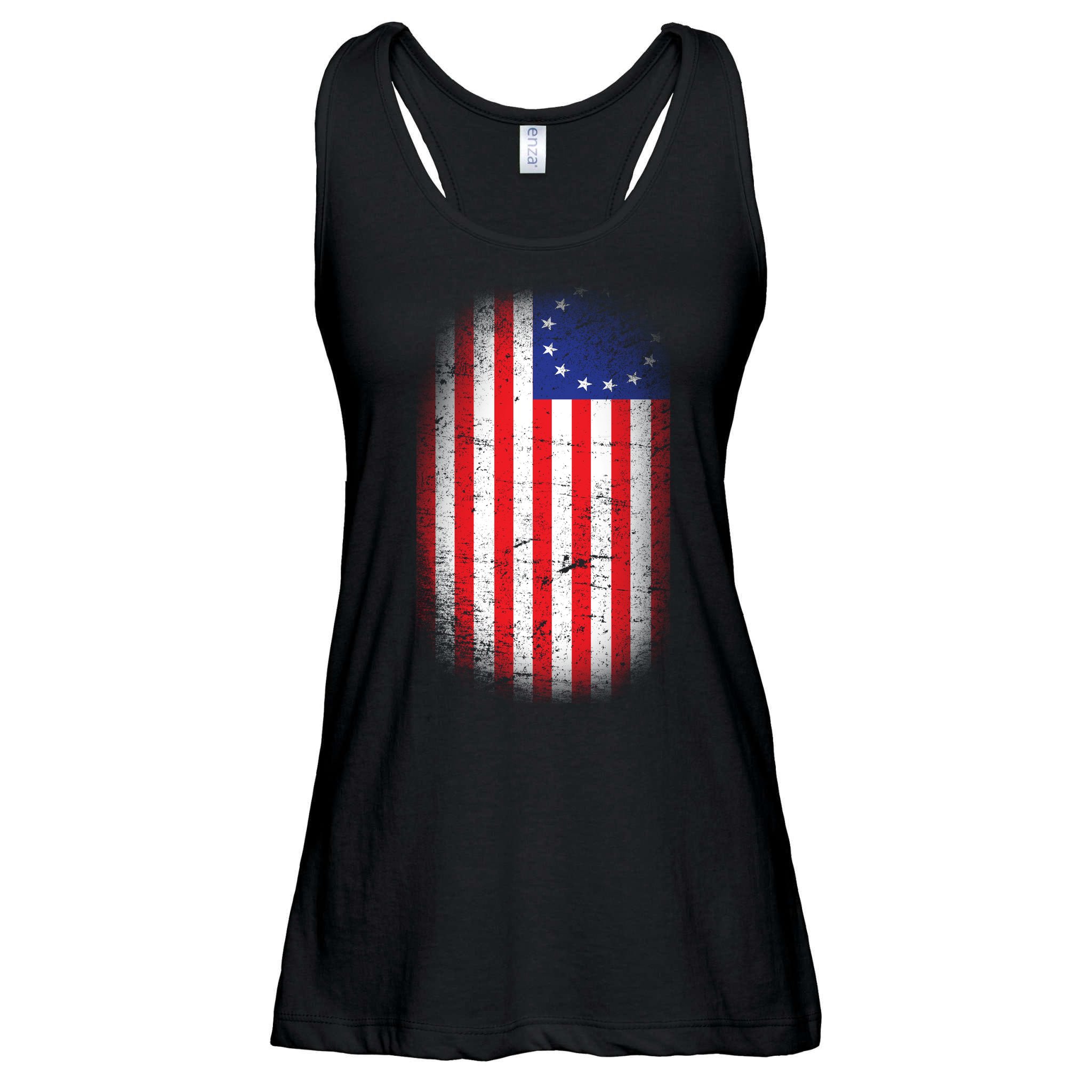 Distressed 13 Colonies Betsy Ross First American Flag Ladies Essential Flowy Tank