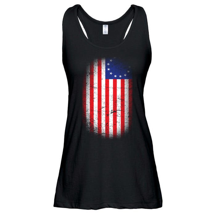 Distressed 13 Colonies Betsy Ross First American Flag Ladies Essential Flowy Tank