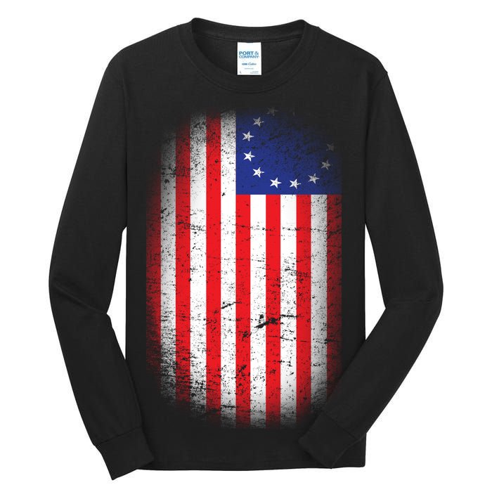 Distressed 13 Colonies Betsy Ross First American Flag Tall Long Sleeve T-Shirt