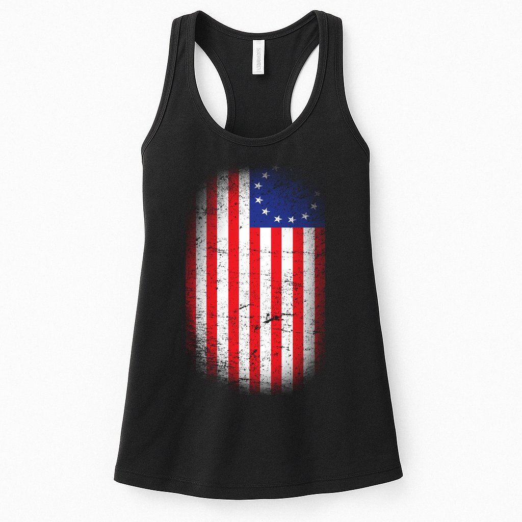 Distressed 13 Colonies Betsy Ross First American Flag Womens Tank Top