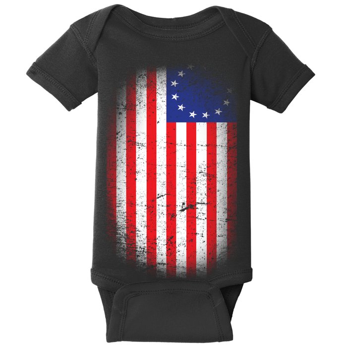 Distressed 13 Colonies Betsy Ross First American Flag Baby Bodysuit