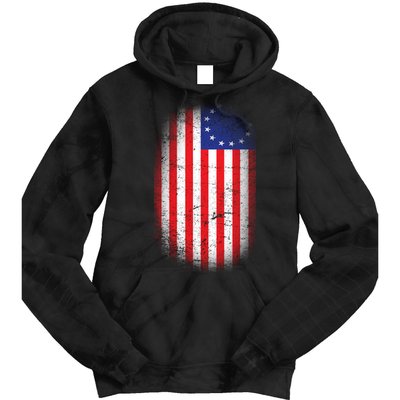 Distressed 13 Colonies Betsy Ross First American Flag Tie Dye Hoodie