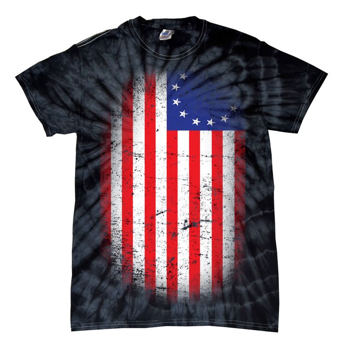 Distressed 13 Colonies Betsy Ross First American Flag Tie-Dye T-Shirt