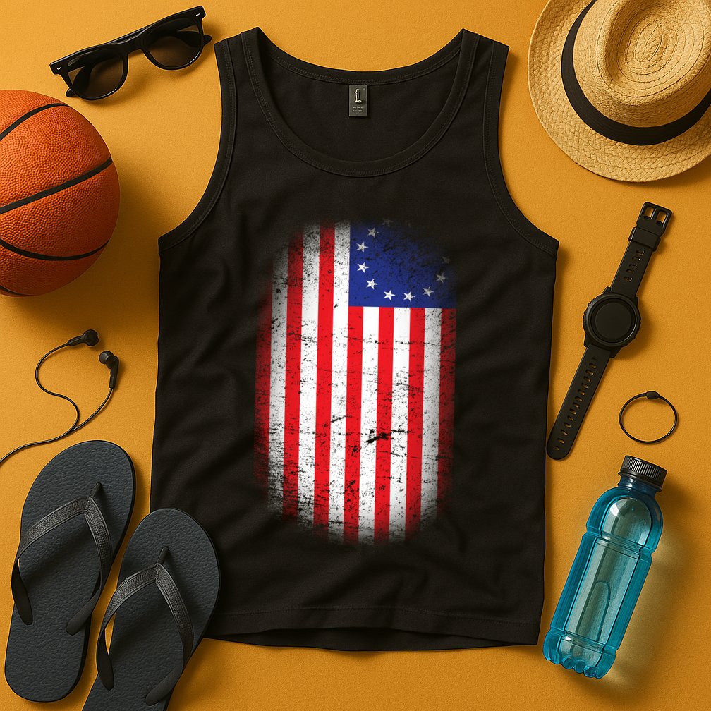 Distressed 13 Colonies Betsy Ross First American Flag Tank Top