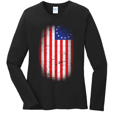 Distressed 13 Colonies Betsy Ross First American Flag Ladies Long Sleeve Shirt