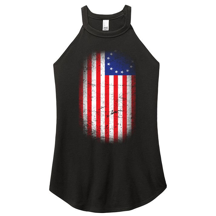 Distressed 13 Colonies Betsy Ross First American Flag Women's Perfect Tri Rocker Tank