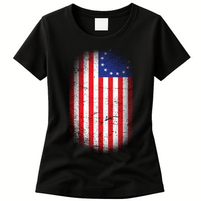 Distressed 13 Colonies Betsy Ross First American Flag Womens T-Shirt