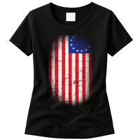 Distressed 13 Colonies Betsy Ross First American Flag Womens T-Shirt