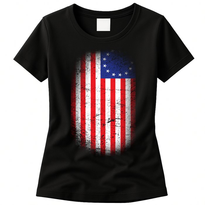 Distressed 13 Colonies Betsy Ross First American Flag Womens T-Shirt