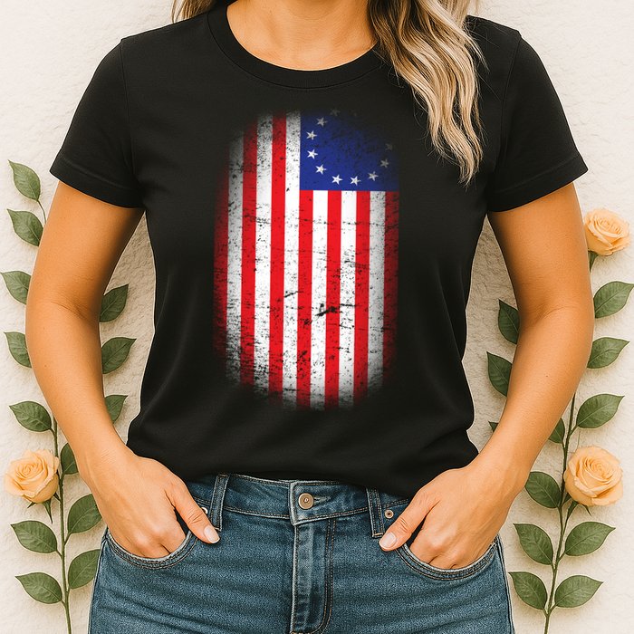 Distressed 13 Colonies Betsy Ross First American Flag Womens T-Shirt