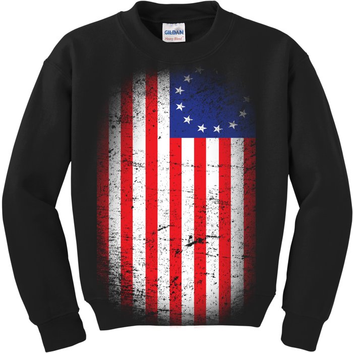 Distressed 13 Colonies Betsy Ross First American Flag Kids Sweatshirt