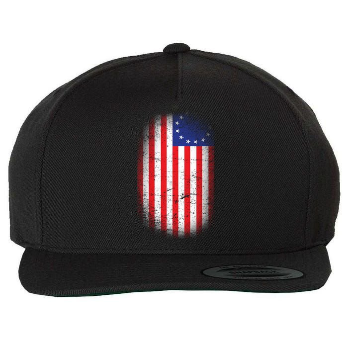 Distressed 13 Colonies Betsy Ross First American Flag Wool Snapback Cap