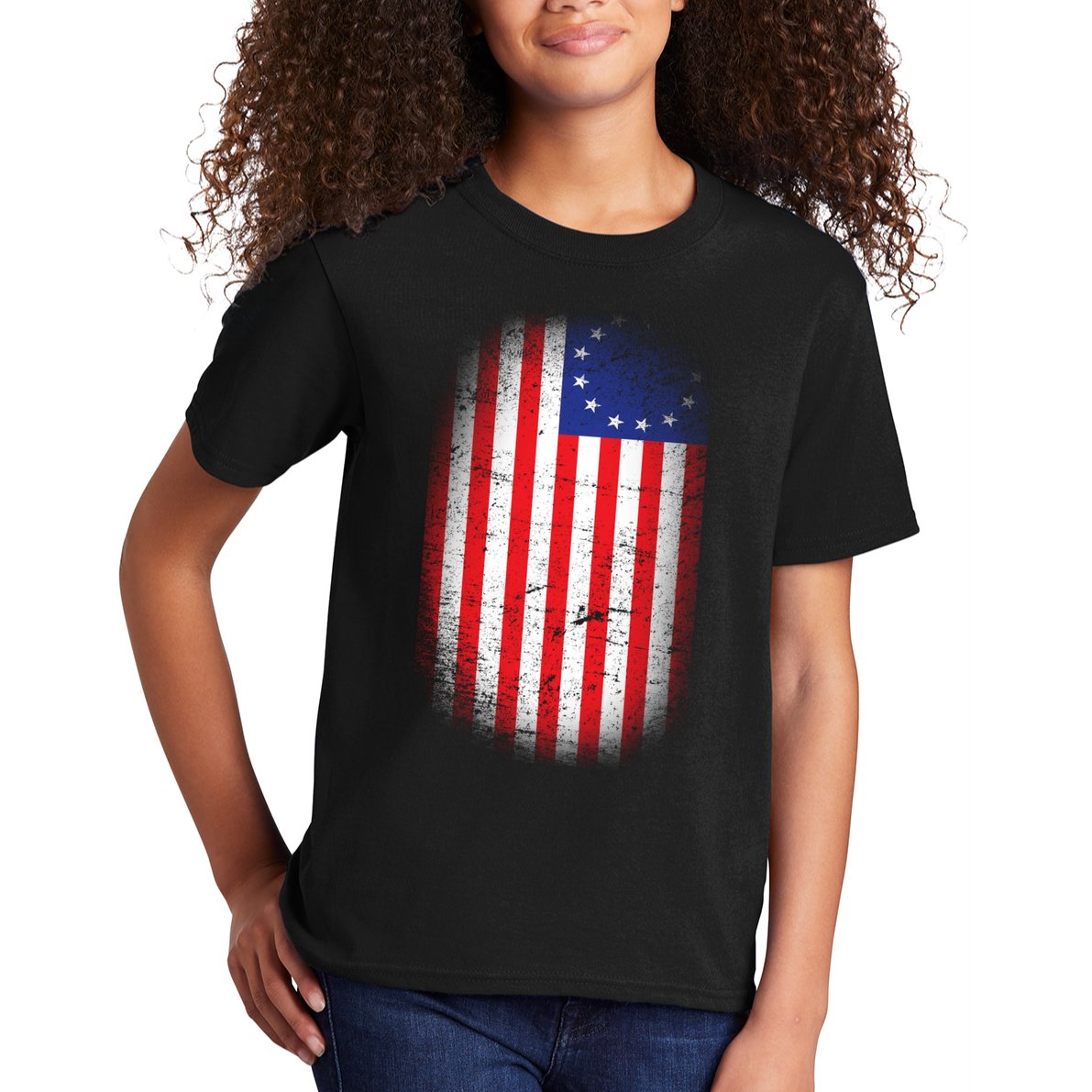 Distressed 13 Colonies Betsy Ross First American Flag Kids T-Shirt