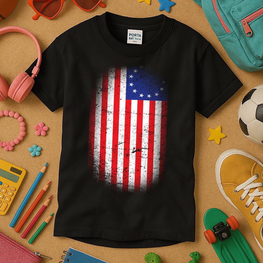 Distressed 13 Colonies Betsy Ross First American Flag Kids T-Shirt