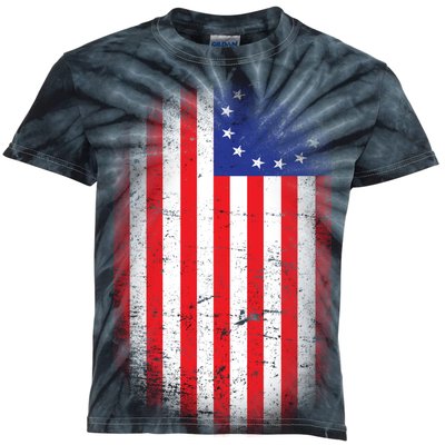 Distressed 13 Colonies Betsy Ross First American Flag Kids Tie-Dye T-Shirt