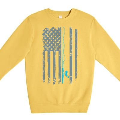 Distressed American Flag Fishing Pole Premium Crewneck Sweatshirt