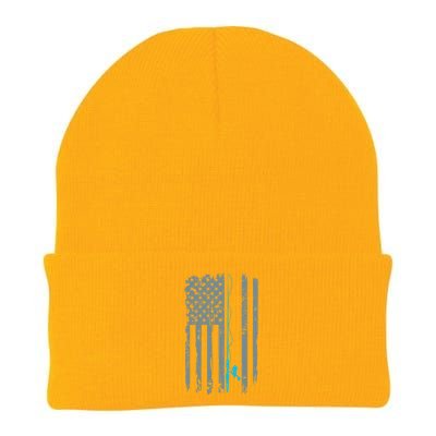 Distressed American Flag Fishing Pole Knit Cap Winter Beanie