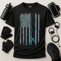 Distressed American Flag Fishing Pole Cooling Performance Crew T-Shirt
