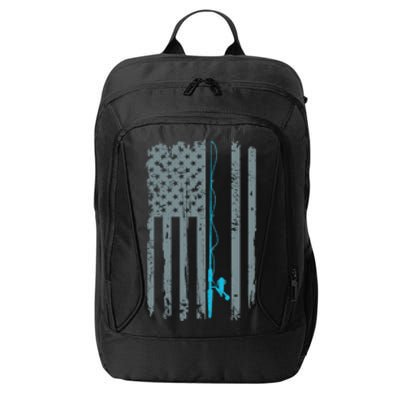 Distressed American Flag Fishing Pole City Backpack