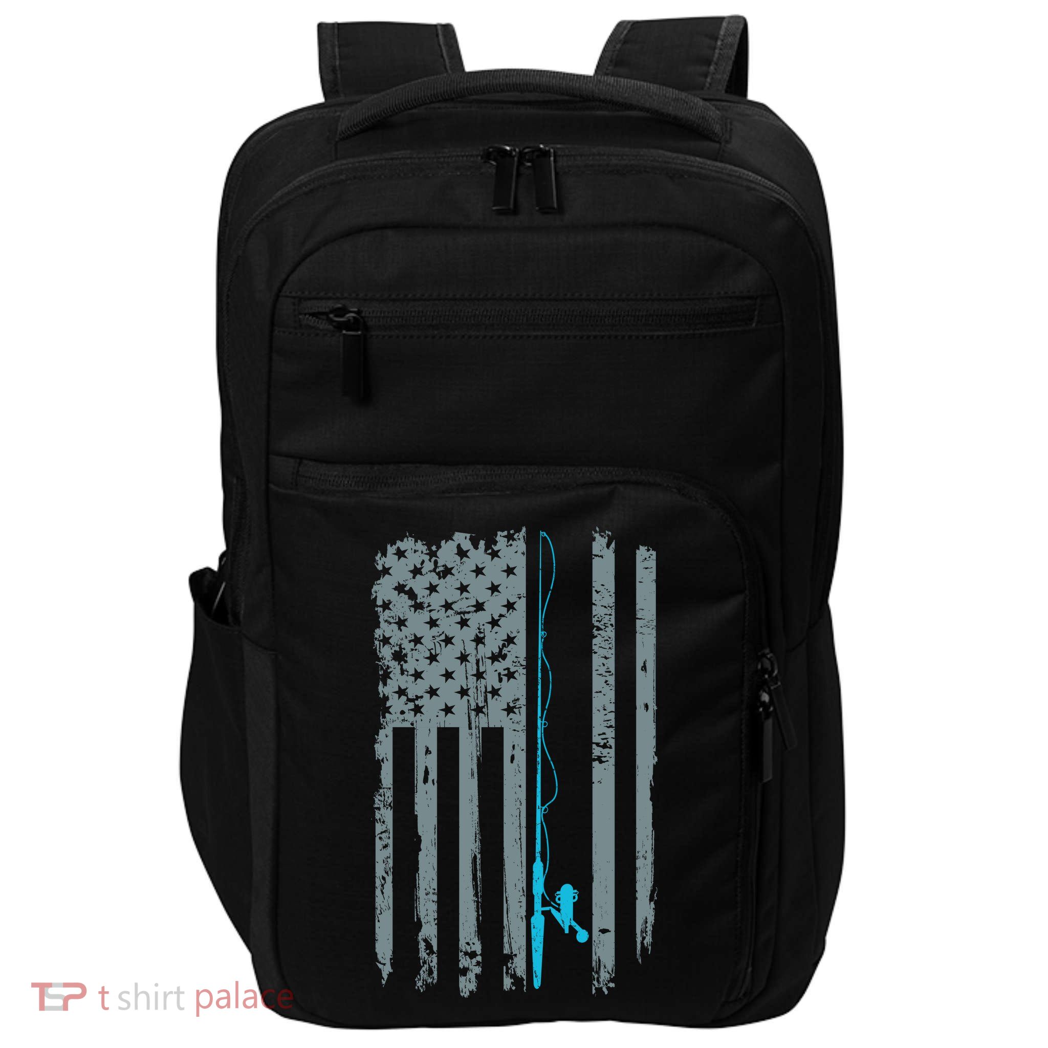 Distressed American Flag Fishing Pole Impact Tech Backpack
