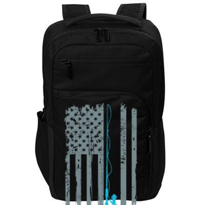 Distressed American Flag Fishing Pole Impact Tech Backpack