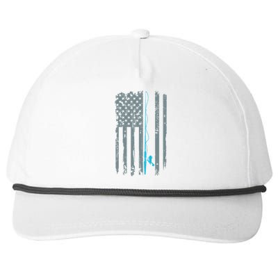 Distressed American Flag Fishing Pole Snapback Five-Panel Rope Hat