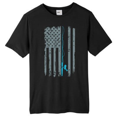 Distressed American Flag Fishing Pole Tall Fusion ChromaSoft Performance T-Shirt